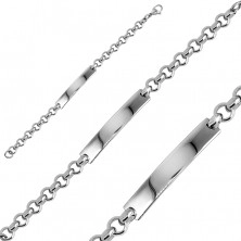 Steel bracelet - smooth rounded plate, cable chain, lobster claw clasp