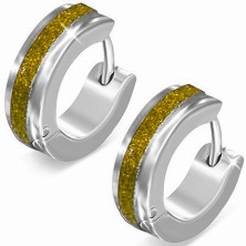 Steel earrings in silver colour, shimmering gold stripe