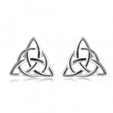 925 Silver earrings – shiny three-pointed Celtic knot, push back fastening