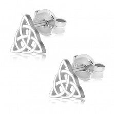 925 Silver earrings – shiny three-pointed Celtic knot, push back fastening