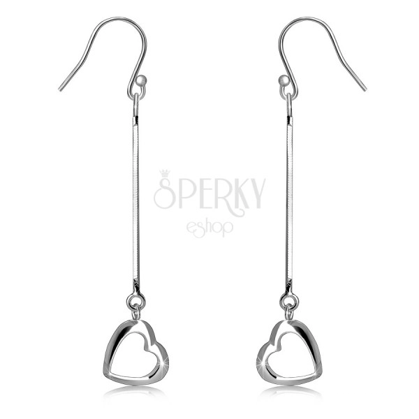 Dangling earrings in 925 silver – chain with a snake skin motif, heart outline