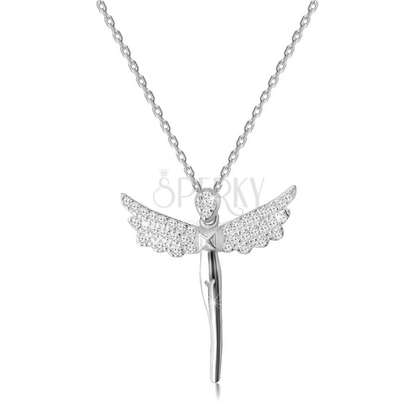 925 Silver necklace – angel figure, wings paved with clear zircons