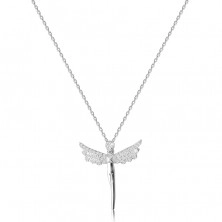 925 Silver necklace – angel figure, wings paved with clear zircons