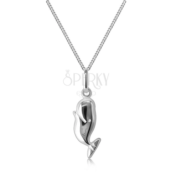 925 Silver necklace – smiling whale, densely connected links on a chain
