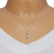 925 Silver necklace – smiling whale, densely connected links on a chain