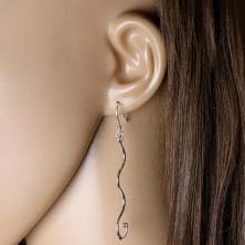 Dangling 925 silver earrings – glossy thin wavy line, afro hook