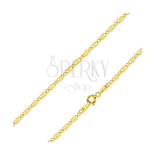 Chain in 14K yellow gold – elongated links with radial knurling and oval links, 450 mm
