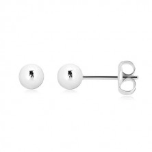 Stud earrings in 14K white gold – simple glossy bead, 4 mm