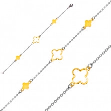 Steel bracelet in a golden and silver colour – smaller flowers, flower outline in the centre