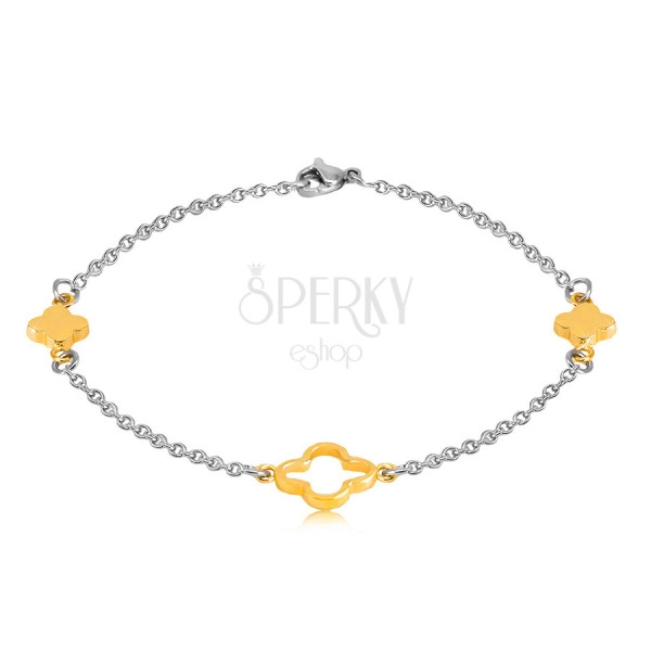 Steel bracelet in a golden and silver colour – smaller flowers, flower outline in the centre