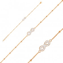 Steel bracelet in a copper color - infinity symbol with crystals, delicate chain with beads