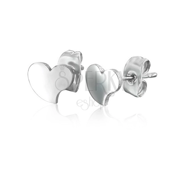 Earrings made of steel in silver colour - asymmetric hearts