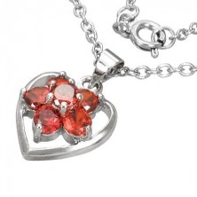 Necklace with red gem paved flower