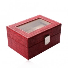 Rectangular jewelry box in a red color - imitation of crocodile leather, buckle