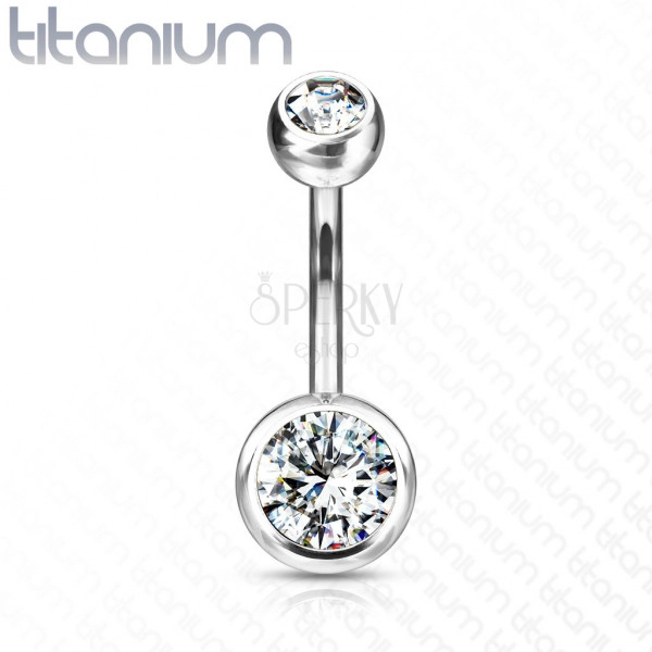 Titanium belly button piercing - two clear round zircons, 10 mm