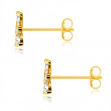 Earrings in 9K yellow gold – small shiny star, teardrops paved with zircons, round zircons