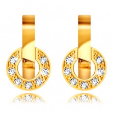 Earrings made of 9K yellow gold – small round strip, tiny glittery zircons