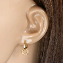 Earrings made of 9K yellow gold – small round strip, tiny glittery zircons