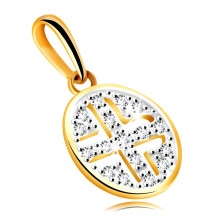 Golden pendant in 375 yellow gold – circle adorned with round zircons, black plating