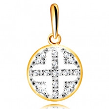 Golden pendant in 375 yellow gold – circle adorned with round zircons, black plating