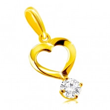 Pendant made of 9K gold – heart motif with curled lines, round clear zircon in a mount