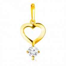Pendant made of 9K gold – heart motif with curled lines, round clear zircon in a mount