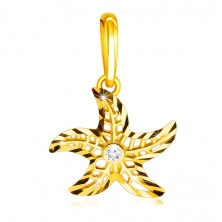 Golden pendant in 375 yellow gold – starfish motif, round clear zircon