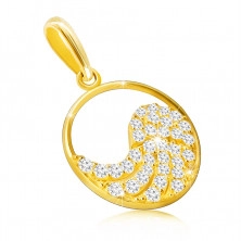 9K gold pendant - angel wing adorned with zircons in a thin ring