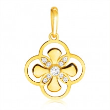 Pendant made of 9K gold – flower with combined petals, zircon in a bezel