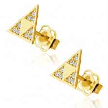 375 Golden earrings – shiny triangle with three smaller triangles in a cut-out, tiny zircons