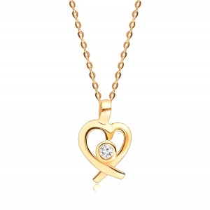 Brilliant necklace made of 585 yellow gold – a round brilliant in a heart-shaped outline, thin chain