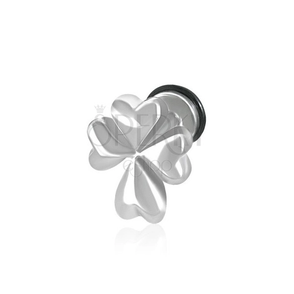 False ear piercing in a silver colour - Irish four-leaf clover