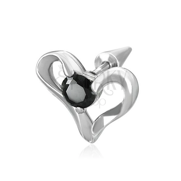 Stainless steel fake expander with heart and black zircon