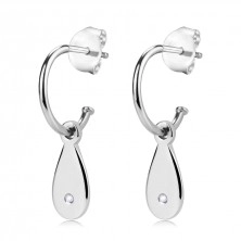 925 Silver diamond earrings – open ring, teardrop with brilliant, studs