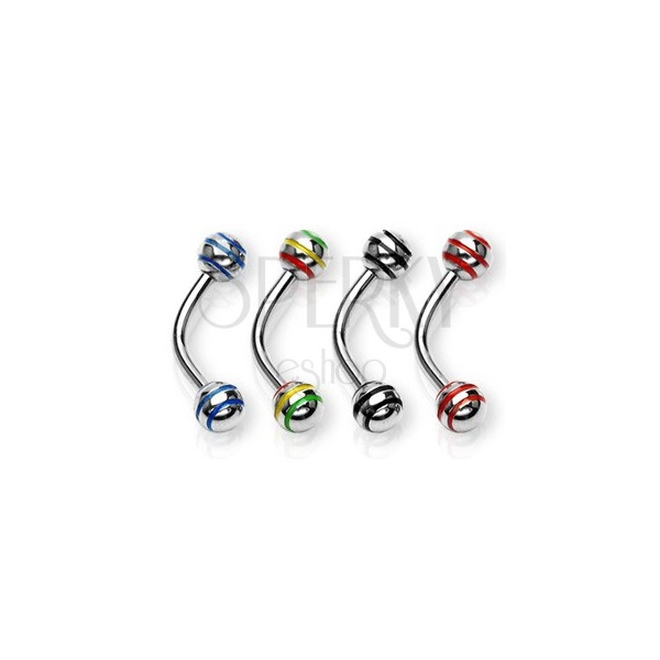 Eyebrow piercing made of steel - glossy balls with three stripes