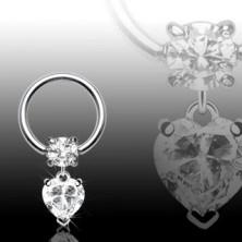 Stainless steel piercing - circle with round and heart zircon