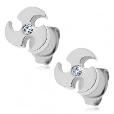 Steel earrings in silver colour - throwing blade, clear zircon
