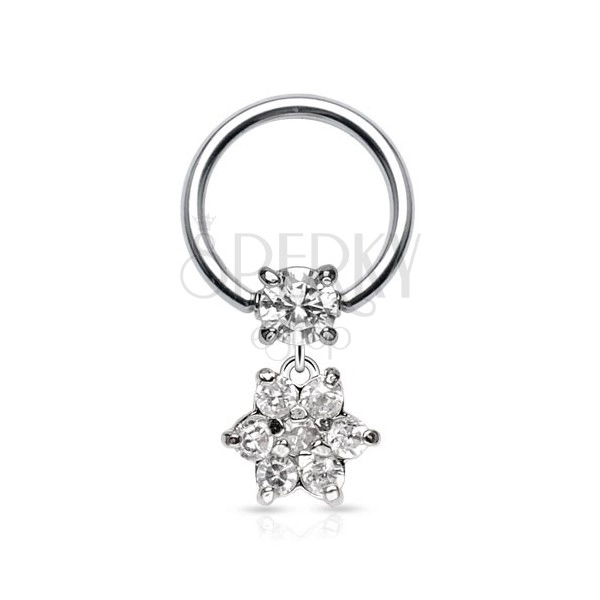 Stainless steel piercing - circle with zircon and flower of zircon