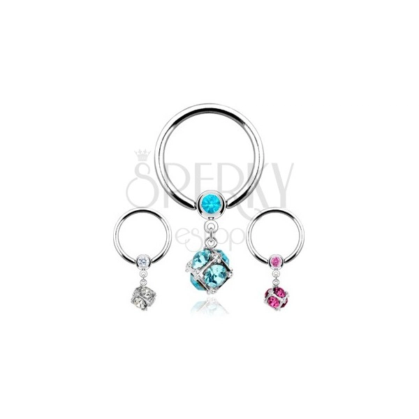 316L steel piercing, circle with balls and square inlaid with zircons