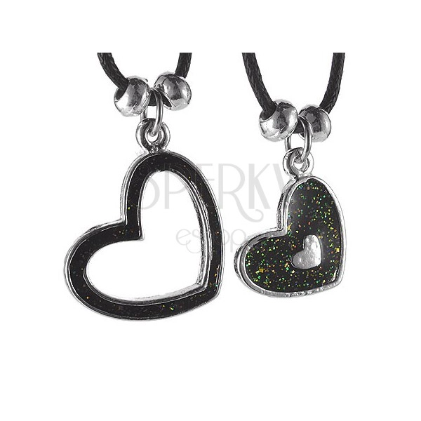 Couple necklace - hearts on strings