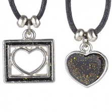 Necklace TWO hearts - full heart and heart in square