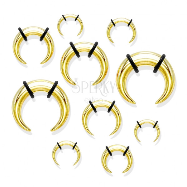 Steel ear piercing, buffalo style, gold colour, black rubbers