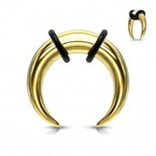 Steel ear piercing, buffalo style, gold colour, black rubbers