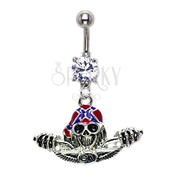 Belly button ring - skull with helmet