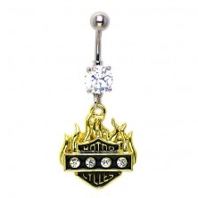 Flame belly ring with zircons