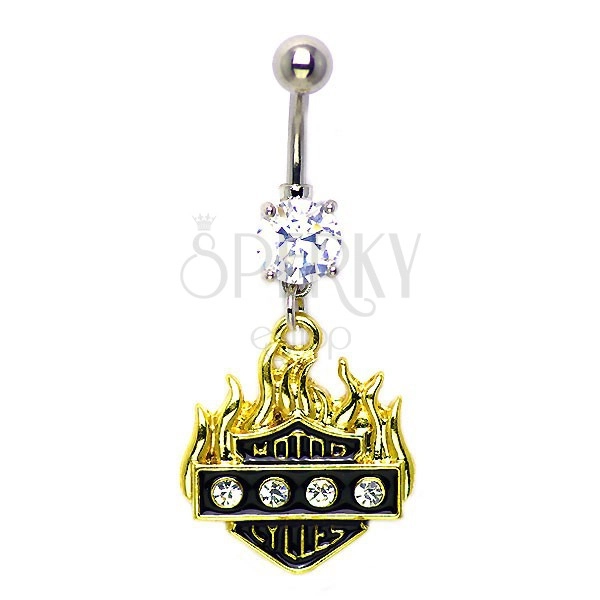 Flame belly ring with zircons