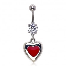 Navel ring - passionate heart with zircon