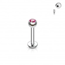 Labret piercing made of steel - ball finish with a glittery zircon
