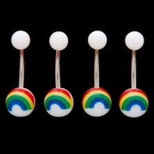 Belly button ring - white ball with rainbow