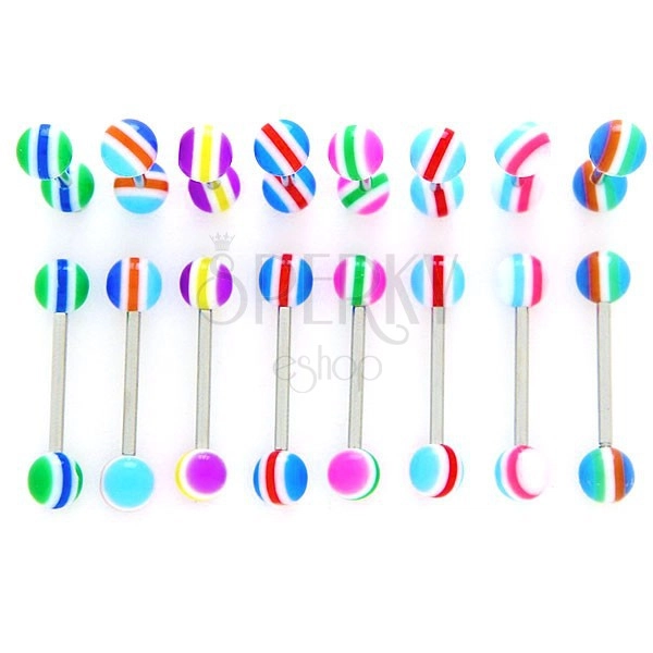 Tounge barbell - multi-coloured semi-circles and lines